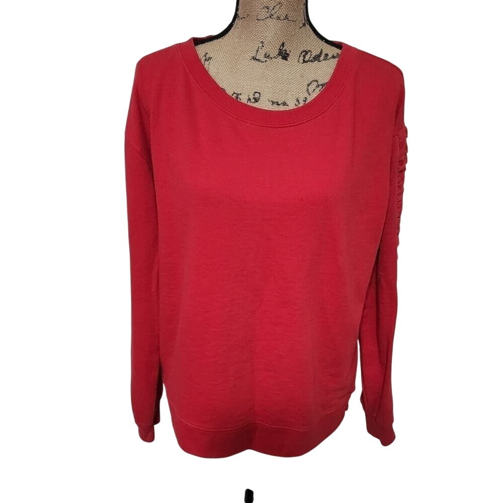 Sanctuary Red Ruched Sleeve Crew Neck Pullover Sweatshirt X1256SKM Small